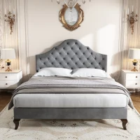 Cama tapizada con cabecero ajustable en altura y somier, sin colchón, 90×200 cm, Gris(m-4)
