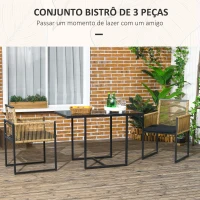 Outsunny Conjunto de 3 Peças de Jardim com 2 Cadeiras de Vime com Encosto Dobrável e Almofadas e Mesa de Vidro Natural e Preto(m-4)