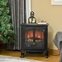 HOMCOM Electric Fireplace Stove Heater with LED Fire Flame Effect, Double Door, Freestanding & Portable with Overheat Protection, 1000W/2000W, Black(m-13)