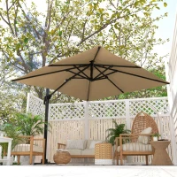 Outsunny Chapéu de Sol de Alumínio Chapéu de Sol Excêntrico com Manivela Teto Duplo Inclinável Mastro Giratório 360° Ø295x270 cm Cáqui(m-9)