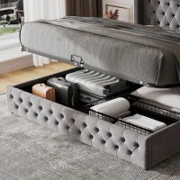 Cama tapizada con cajón hidráulico y somier, sin colchón, 140×200 cm, Gris(m-7)