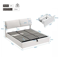 Lit rembourré avec coffre de rangement hydraulique et trois tiroirs, sommier à lattes, sans matelas, 180×200 cm, Blanc(m-3)