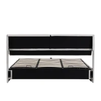Lit rembourré avec coffre de rangement hydraulique et trois tiroirs, sommier à lattes, sans matelas, 180×200 cm, Blanc(m-13)