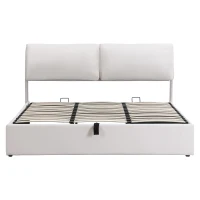 Polsterbett mit hydraulischem Bettkasten und drei Schubladen, Lattenrost mit Kopfteil, ohne Matratze, 180×200 cm, Weiß(m-13)