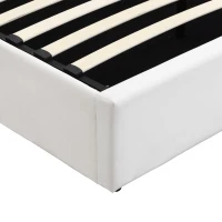 Double Bed Frame with Storage and LED Lights, Upholstered Double Bed Base with USB Port, Adjustable Headboard, 191L x 136W x 103H cm, White(m-10)