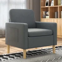 HOMCOM Poltrona Sala de Estar Poltrona Relax com 2 Bolsos Laterais Apoio para os Braços Pés de Madeira 73x79x87 cm Cinza(m-8)