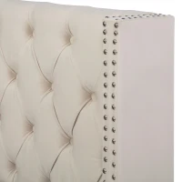 Cama tapizada con cajón hidráulico y fila de tachuelas, sin colchón, 160×200 cm, Beige(m-6)