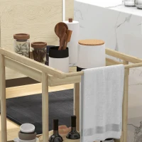 Outsunny Carrinho de Madeira com Rodas com 2 Prateleiras 4 Porta-copos e Alça para Jardim Terraço Pátio 78x58,5x75 cm Natural(m-8)