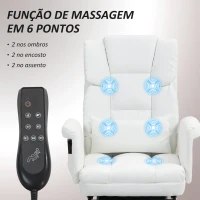HOMCOM Cadeira de Escritório com Massagem em 6 Pontos Apoio para os Pés Retrátil Controlo Remoto e Suporte Lombar 69x65x115 cm Branco(m-4)