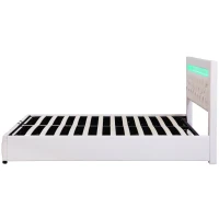 Polsterbett mit Lattenrost und Stauraum, LED-Beleuchtung, ohne Matratze, 160 x 200 cm, Weiß(m-9)