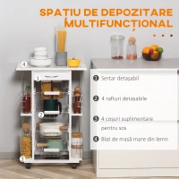 Homcom Carucior Bucatarie Mobil Alb – 4 Cosuri, Sertar & Rafturi LATERALE(m-4)