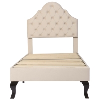 Cama tapizada con cabecero ajustable en altura y somier, sin colchón, 90×200 cm, Beige