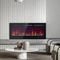 Chimenea eléctrica de pared y empotrable, control remoto y pantalla táctil, 132×46,5×12 cm, negro(m-2)