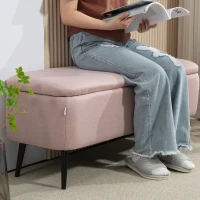 HOMCOM Banco de Almacenamiento con Tapa Abatible y Patas de Acero para Dormitorio Salón Entrada 101x38,5x44,5cm Rosa(m-9)