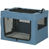 PawHut Transportadora para Cães e Gatos Portátil Dobrável com 3 Portas e Almofada Suave 69x51x51cm Azul(m-11)