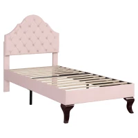 Letto imbottito con testiera regolabile in altezza e rete a doghe, senza materasso, 90×200 cm, Rosa(m-9)