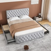 Polsterbett mit hydraulischem Bettkasten und drei Schubladen, Lattenrost mit Kopfteil, ohne Matratze, 180×200 cm, Hellgrau(m-4)