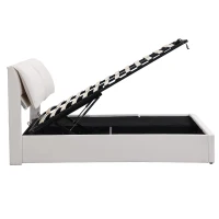 Cama tapizada con canapé hidráulico y tres cajones, somier con cabecero, sin colchón, 140x200 cm, Blanco(m-10)