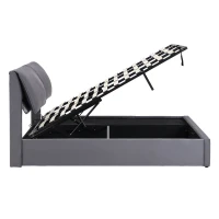 Letto imbottito con contenitore idraulico e tre cassetti, rete a doghe con testiera, senza materasso, 180×200 cm, Grigio(m-11)