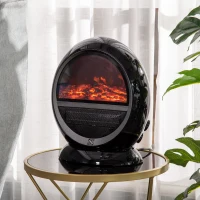 HOMCOM Freestanding Electric Fireplace Indoor Space Table Top Heater with Realistic Flame Effect, Rotatable Head, Overheating Protection, 1500W, Black(m-4)
