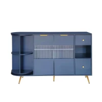 Credenza portaoggetti autoportante con Ante in Vetro e Luci LED, 130×40×80 cm, Blu(m-2)