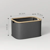 HOMCOM Coș Pliabil pentru Rufe de 36L cu Mânere, Coș pentru Rufe din Bambus și Poliester, 44,3x33,3x26,5 cm, Negru(m-3)