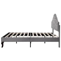 Cama tapizada con cabecero ajustable en altura y somier, sin colchón, 140×200 cm, Gris(m-10)