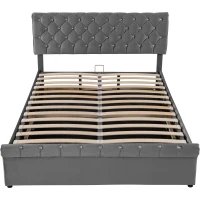 Cama tapizada con almacenamiento hidráulico y cabecero ajustable en altura, sin colchón, 140 x 200 cm, Gris(m-1)