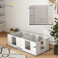 PawHut Skrzynia dla Szczeniąt, z Wodoodpornym i Możliwym do Prania Legowiskiem, Przezroczystymi Panelami, Projektem Dwuizbowym, dla Małych Psów(m-3)