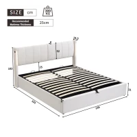 Double Bed Frame with Storage and LED Lights, Upholstered Double Bed Base with USB Port, Adjustable Headboard, 191L x 136W x 103H cm, White(m-3)