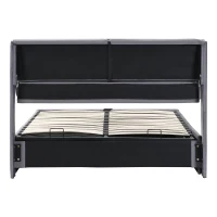 Letto imbottito con contenitore idraulico e tre cassetti, rete a doghe con testiera, senza materasso, 140x200 cm, Grigio(m-12)