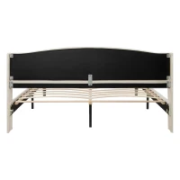 Cama acolchada suave con cabecero aterciopelado y decoración de botones, placas de madera estables, sin colchón, 140×200 cm, Beige(m-12)