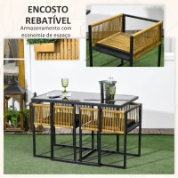 Outsunny Conjunto de 3 Peças de Jardim com 2 Cadeiras de Vime com Encosto Dobrável e Almofadas e Mesa de Vidro Natural e Preto(m-5)