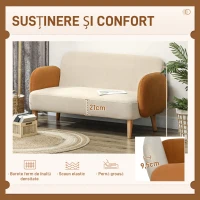 HOMCOM Canapea cu 2 Locuri în Stil Nordic din Material Textil cu Brațe și Picioare din Lemn, 138x73x74 cm, Alb Crem(m-5)