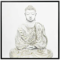 HOMCOM Pintura em Lona de Buda 83x83cm com Textura Dourada Impressão Artistica Quadro de Parede para Decoração Multicor(m-10)