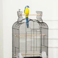 PawHut Gaiola para Passáros com Suporte Gaiola com 4 Rodas Teto com Abertura 2 Comedouros 3 Poleiros Bandeja Removível e Prateleira Inferior 46x36x130cm Preto(m-8)