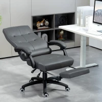 Vinsetto Cadeira de Escritório Ergonómica Giratória Reclinável Estofada em PU com Altura Ajustável 65x65x118-125 cm Cinza Escuro(m-8)