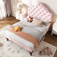 Letto imbottito con testiera regolabile in altezza e rete a doghe, senza materasso, 90×200 cm, Rosa(m-1)