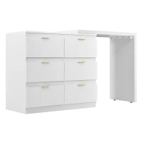 Vanity Table with 6 Storage Drawers, Rotating Top, Gold Handles, Dressing Table with Shock-Resistant Corners, 136.5L x 40W x 73H cm, White(m-13)
