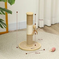 PawHut Cat Scratching Post for Indoor Cats, 47cm Tall Cat Scratcher with Jute Sisal Rope, Hanging Toy Ball, Feather, Brown(m-3)