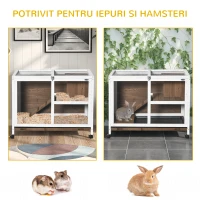 PawHut Cușcă pentru Iepuri/Rozători cu 2 Nivele, Căsuță, Rampă și Tavă Detașabilă, Cușcă din Lemn, 91,5x53,3x73 cm, Maro(m-8)
