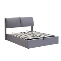 Letto imbottito con contenitore idraulico e tre cassetti, rete a doghe con testiera, senza materasso, 140x200 cm, Grigio(m-11)