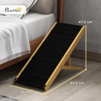 PawHut Rampa dla Zwierząt, Regulowana, 4-stopniowa, Antypoślizgowa, Składana, Drewno Sosnowe, dla Psów do 15 kg(m-3)