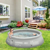 Outsunny 274cm x 76cm Inflatable Swimming Pool Family-Sized Blow Up Pool Round Paddling Pool with Hand Pump for Adults, Outdoor, Garden and Backyard, Grey(m-2)