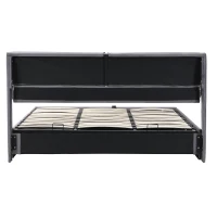 Lit rembourré avec coffre de rangement hydraulique et trois tiroirs, sommier à lattes, sans matelas, 160x200 cm, Gris(m-13)