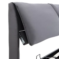 Letto imbottito con contenitore idraulico e tre cassetti, rete a doghe con testiera, senza materasso, 180×200 cm, Grigio(m-7)