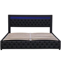 Letto imbottito con rete a doghe, spazio di stoccaggio e illuminazione LED, senza materasso, 180×200 cm, Nero(m-10)
