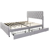 Polsterbett mit hydraulischem Bettkasten und drei Schubladen, Lattenrost mit Kopfteil, ohne Matratze, 180×200 cm, Hellgrau(m-11)