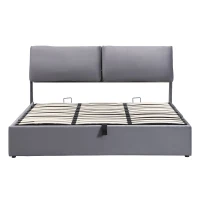 Letto imbottito con contenitore idraulico e tre cassetti, rete a doghe con testiera, senza materasso, 180×200 cm, Grigio(m-2)