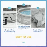 Outsunny 274cm x 76cm Inflatable Swimming Pool Family-Sized Blow Up Pool Round Paddling Pool with Hand Pump for Adults, Outdoor, Garden and Backyard, Grey(m-5)